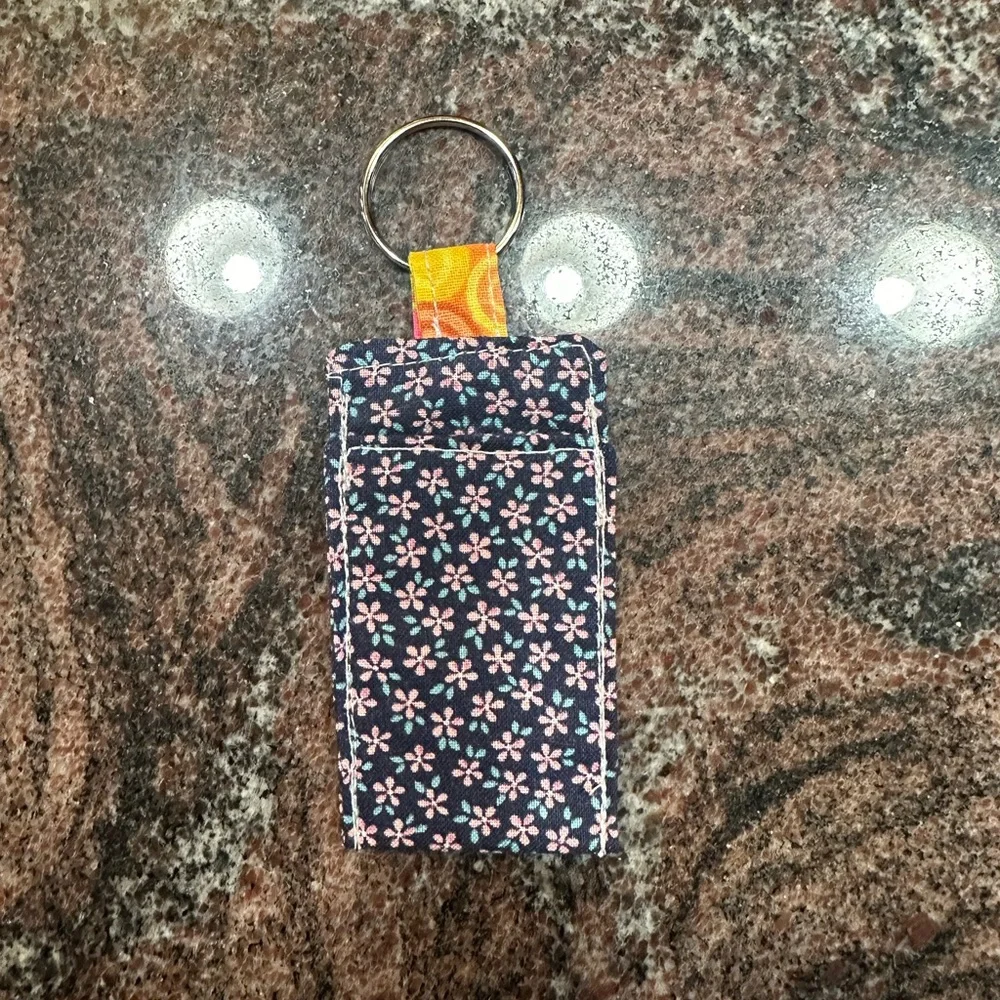 Handmade lip balm holder keychain- floral print